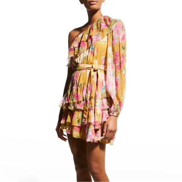 Rococo Sand Avar One Shoulder Floral Tiered Ruffle Mini Dress - Picture 2 of 15